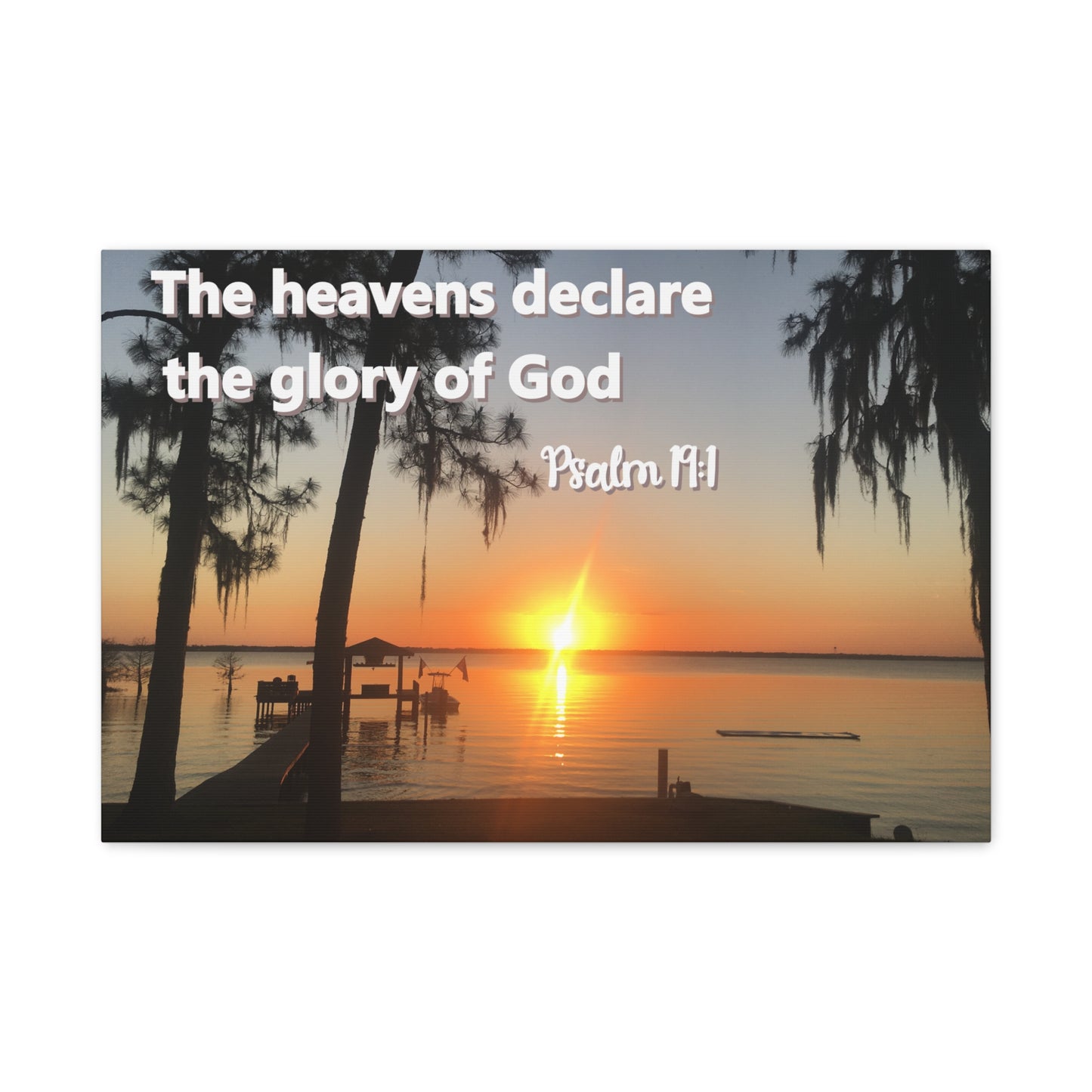 Christian Sunset Canvas Wall Art – Psalm 19:1 Bible Verse – Peaceful Faith Home Decor