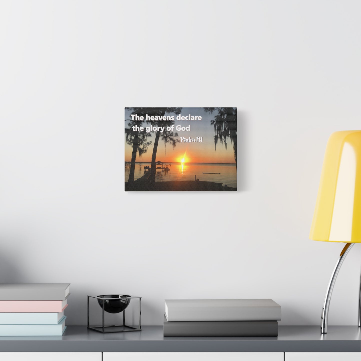 Christian Sunset Canvas Wall Art – Psalm 19:1 Bible Verse – Peaceful Faith Home Decor