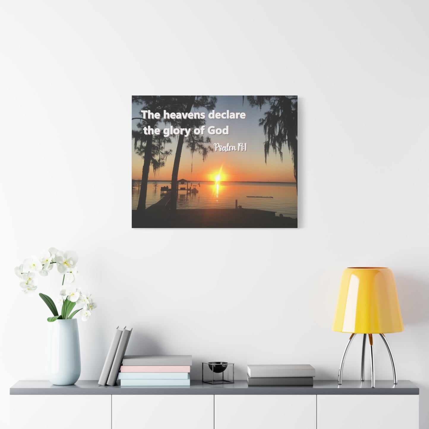 Christian Sunset Canvas Wall Art – Psalm 19:1 Bible Verse – Peaceful Faith Home Decor