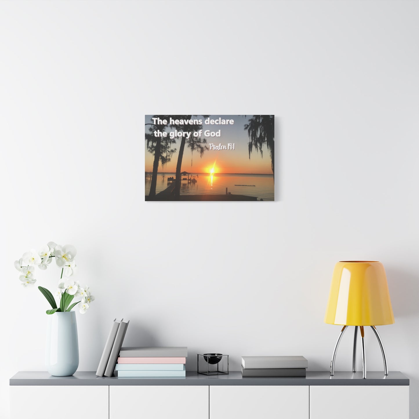 Christian Sunset Canvas Wall Art – Psalm 19:1 Bible Verse – Peaceful Faith Home Decor