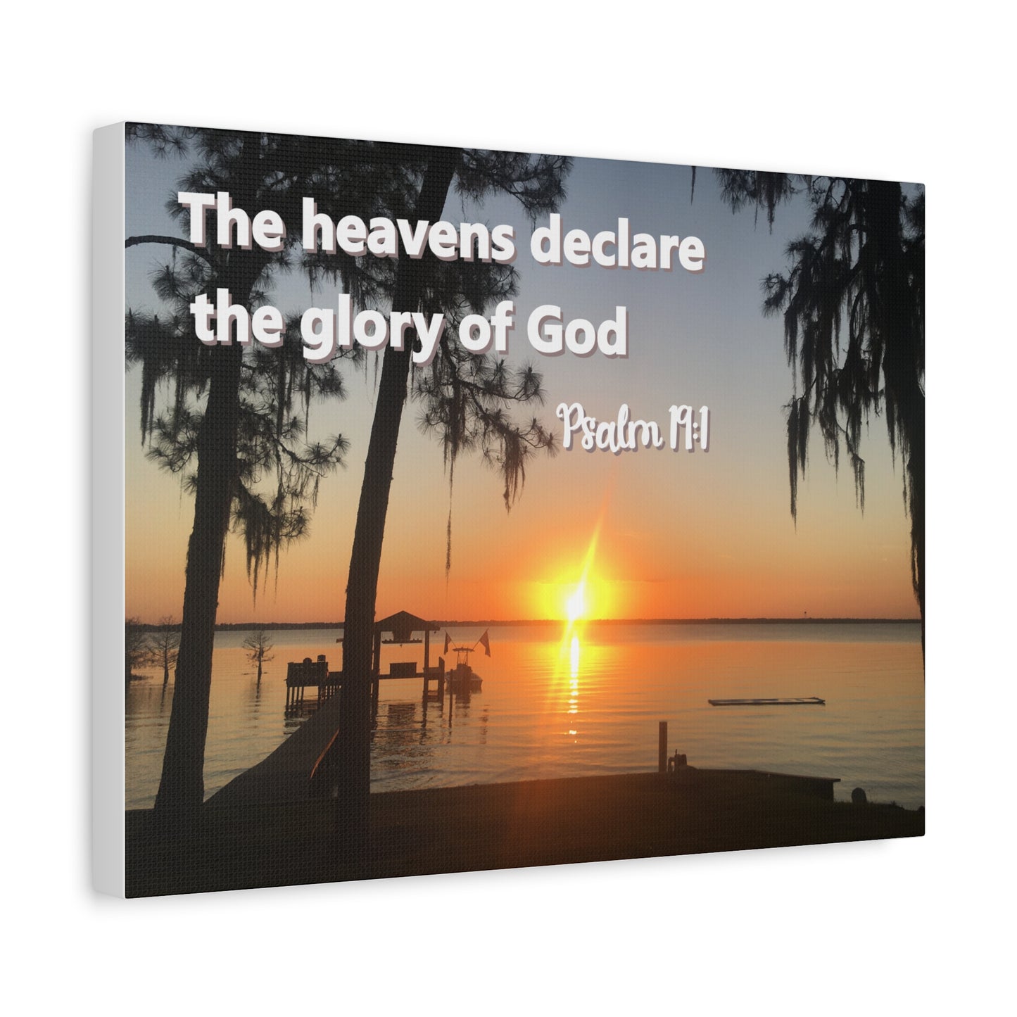 Christian Sunset Canvas Wall Art – Psalm 19:1 Bible Verse – Peaceful Faith Home Decor