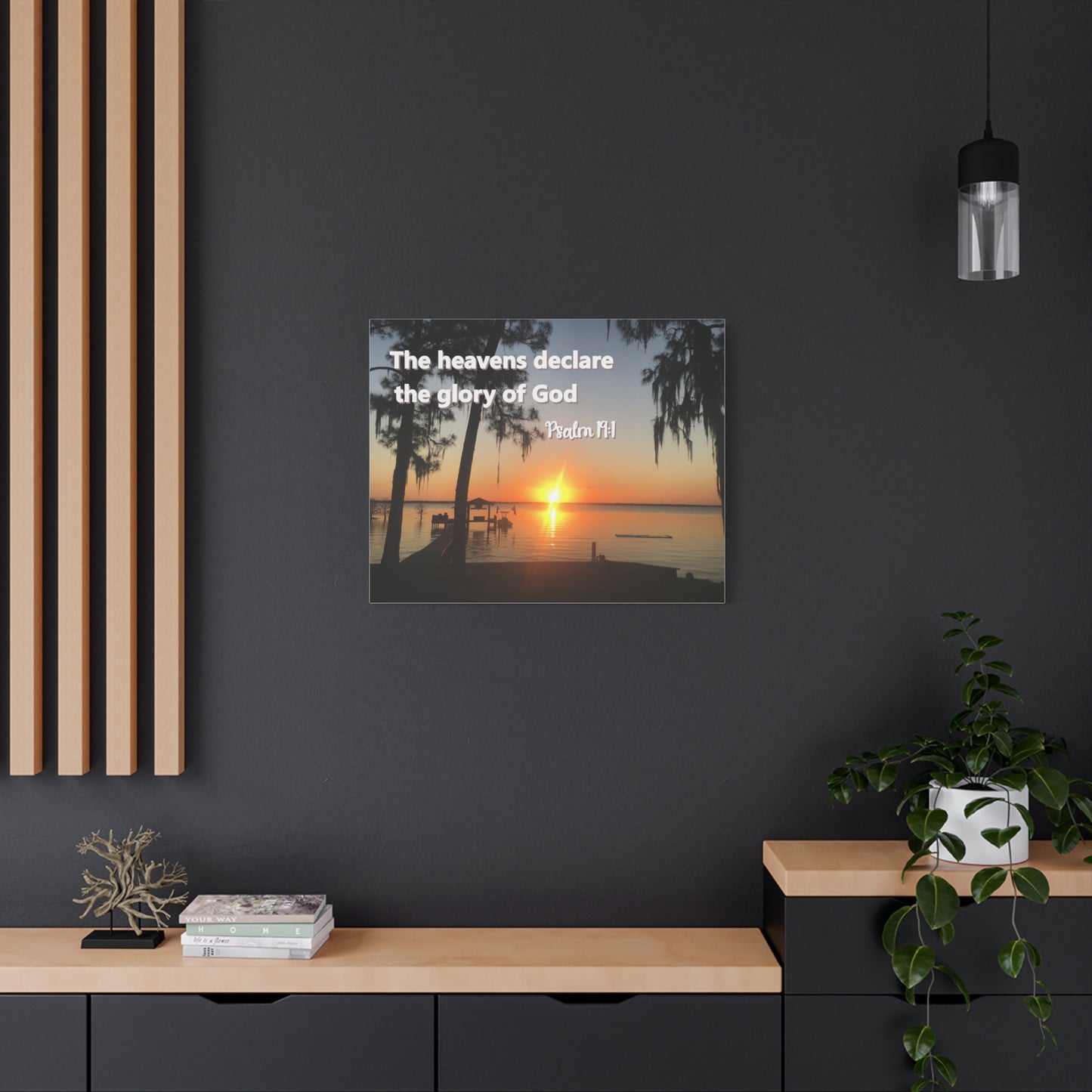 Christian Sunset Canvas Wall Art – Psalm 19:1 Bible Verse – Peaceful Faith Home Decor