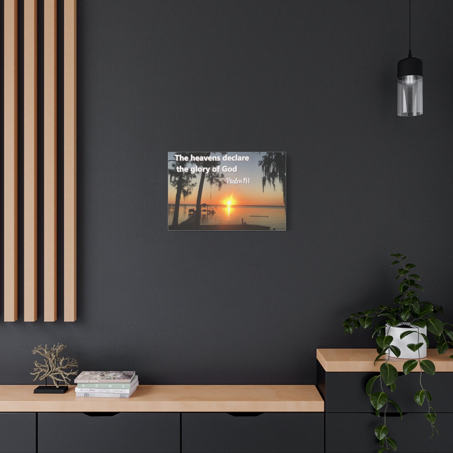 Christian Sunset Canvas Wall Art – Psalm 19:1 Bible Verse – Peaceful Faith Home Decor