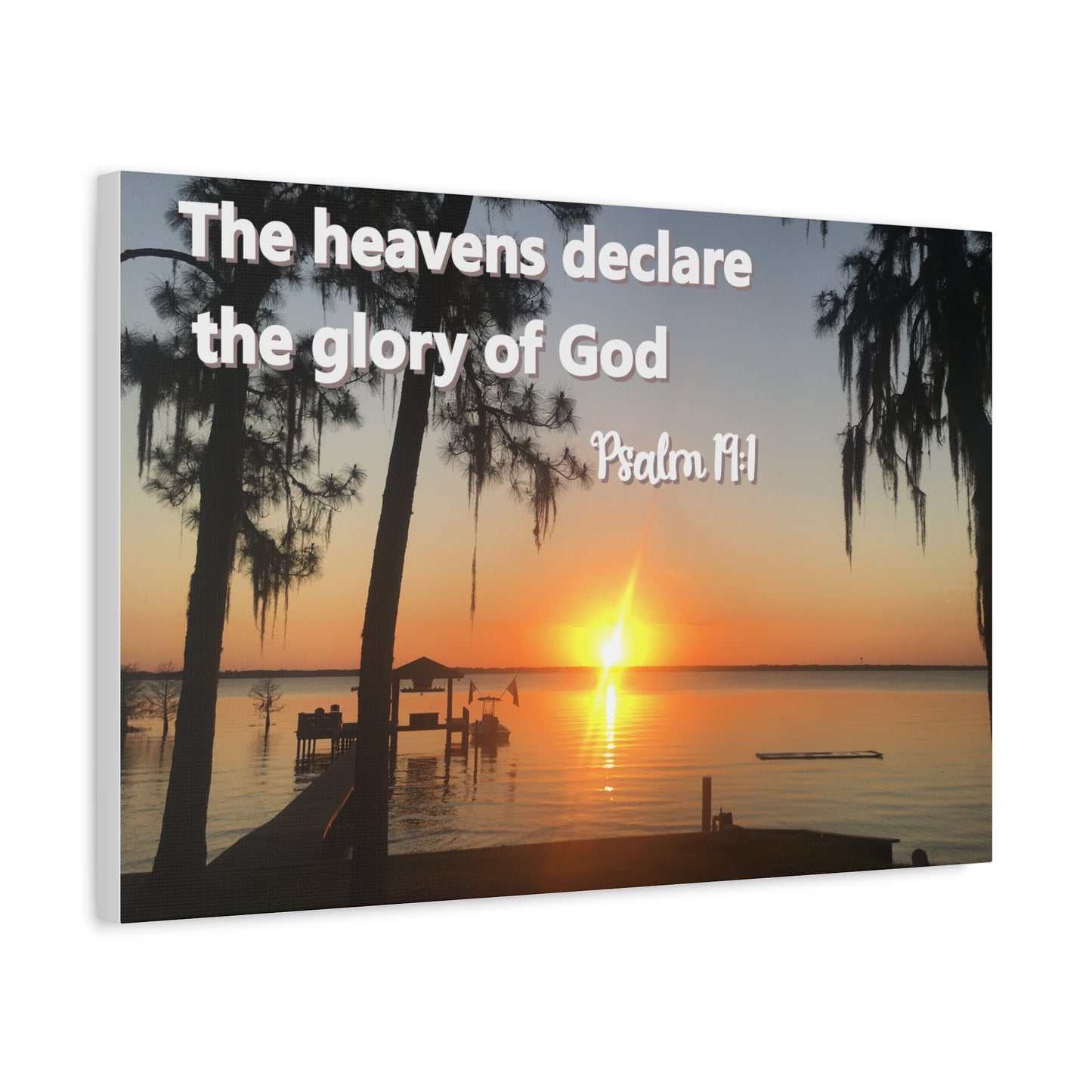 Christian Sunset Canvas Wall Art – Psalm 19:1 Bible Verse – Peaceful Faith Home Decor