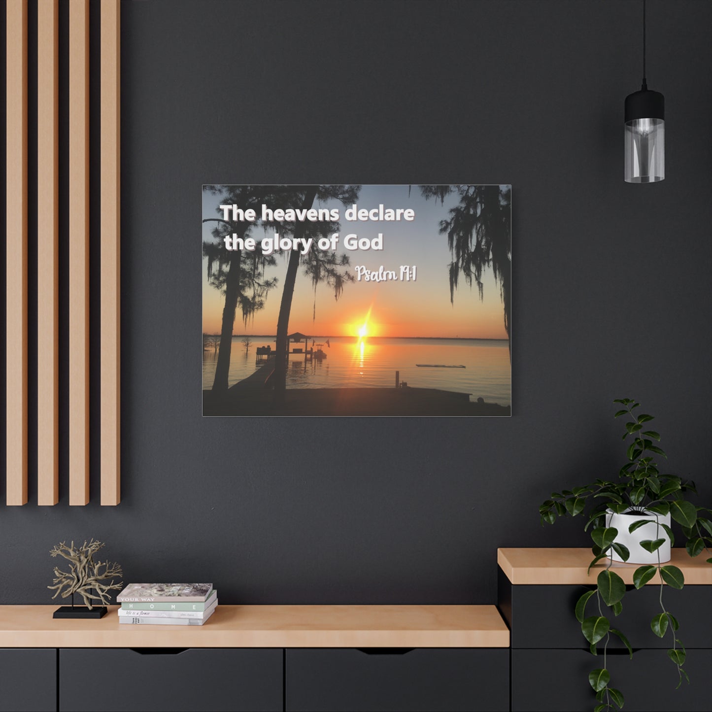 Christian Sunset Canvas Wall Art – Psalm 19:1 Bible Verse – Peaceful Faith Home Decor