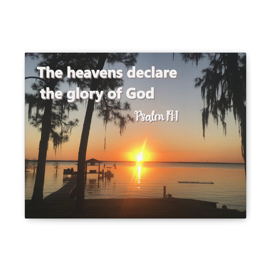 Christian Sunset Canvas Wall Art – Psalm 19:1 Bible Verse – Peaceful Faith Home Decor
