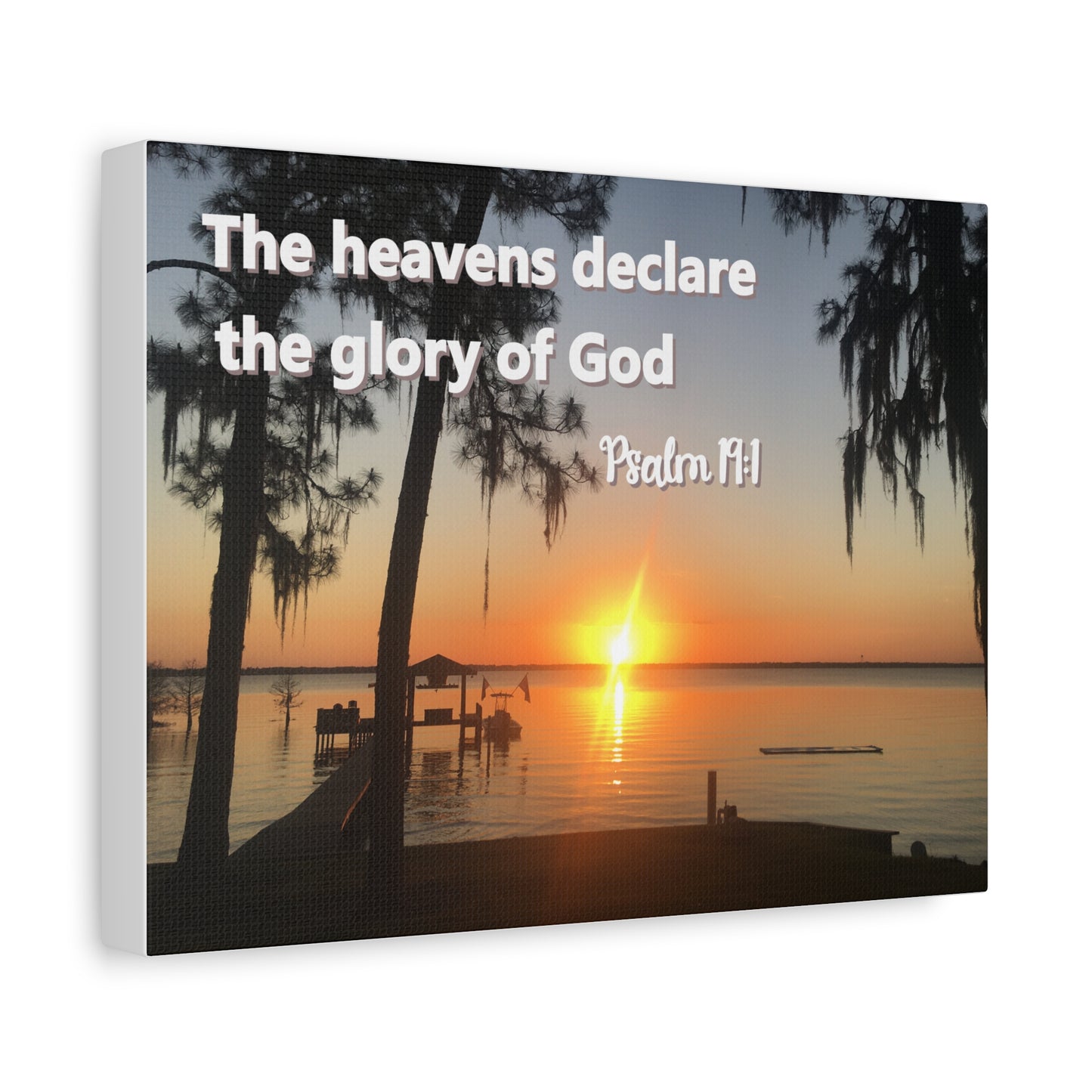 Christian Sunset Canvas Wall Art – Psalm 19:1 Bible Verse – Peaceful Faith Home Decor