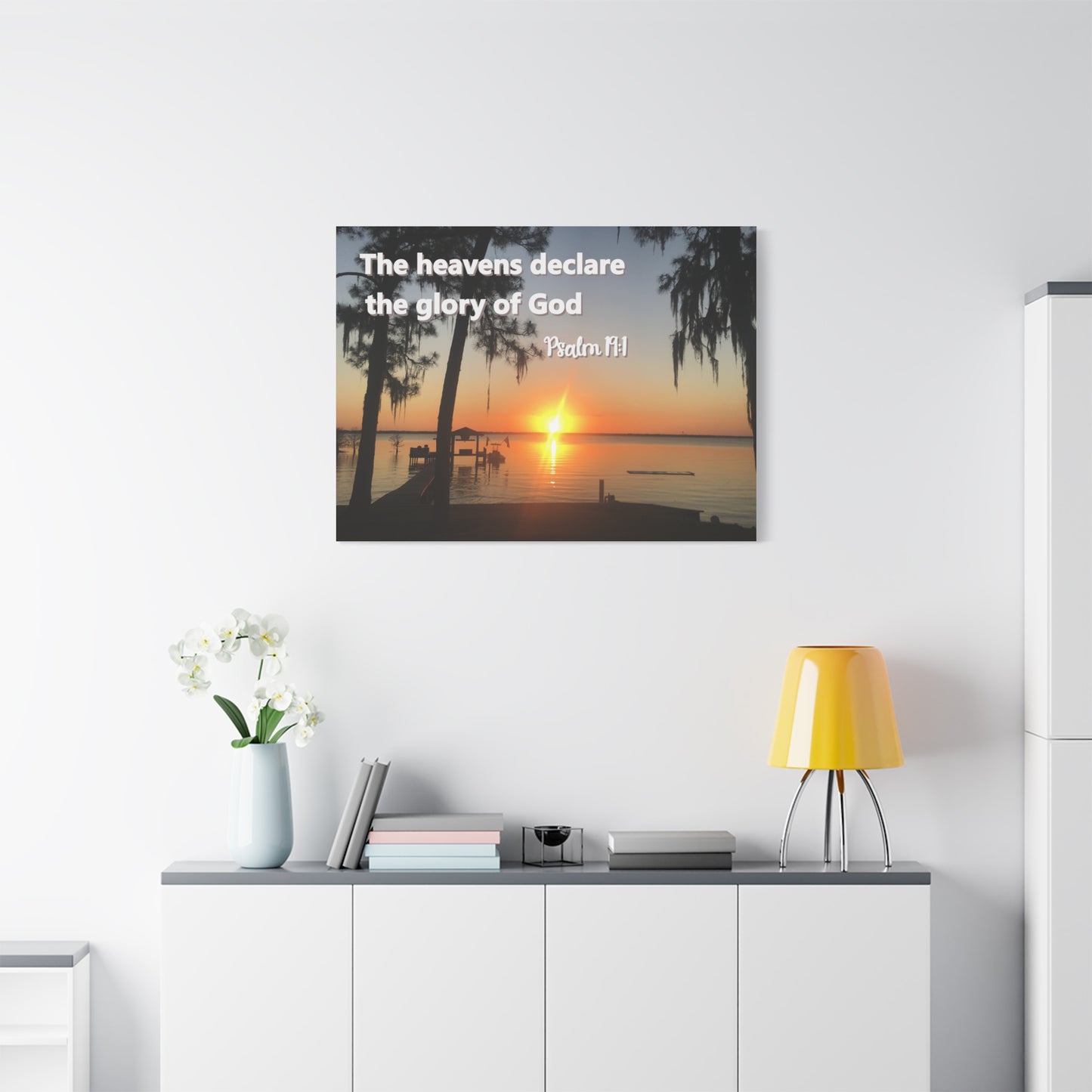 Christian Sunset Canvas Wall Art – Psalm 19:1 Bible Verse – Peaceful Faith Home Decor
