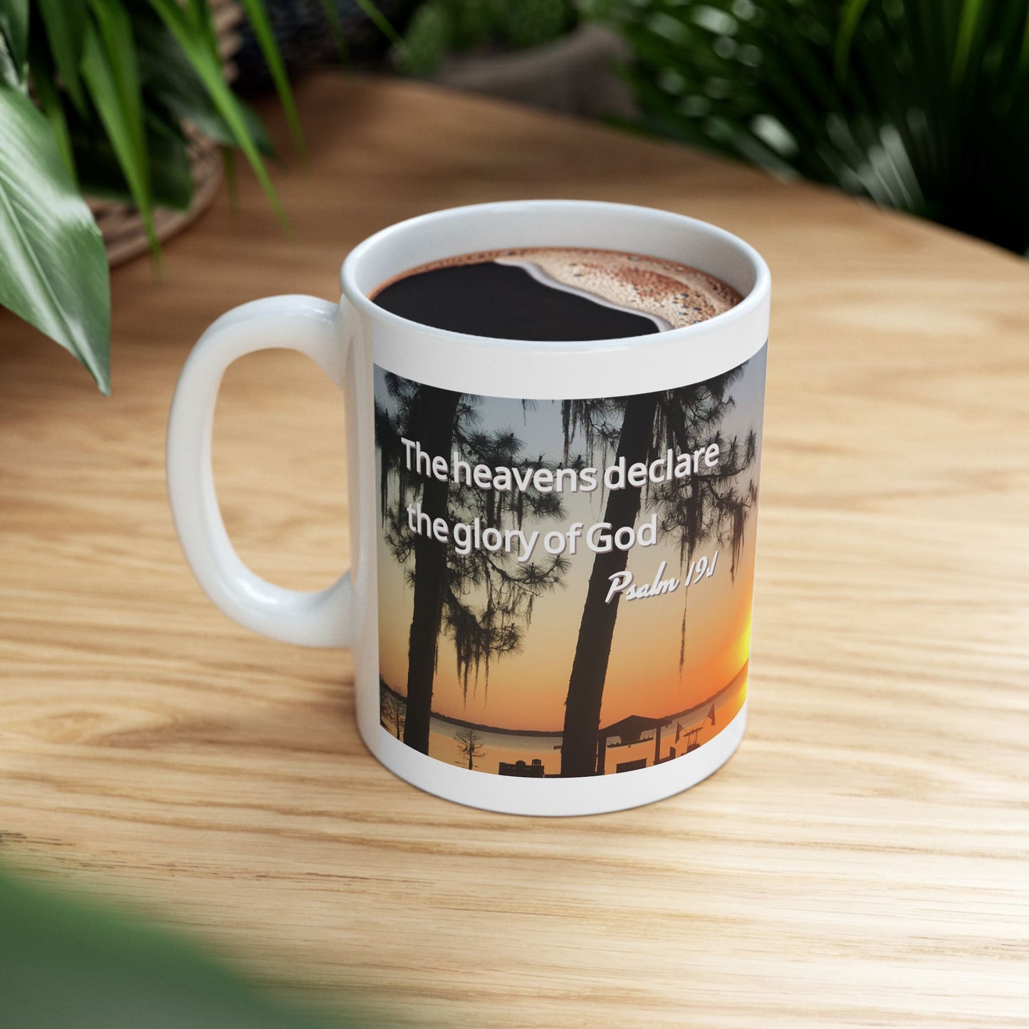 Psalm 19:1 Sunrise Mug – “The Heavens Declare the Glory of God” | Christian Coffee Cup Gift