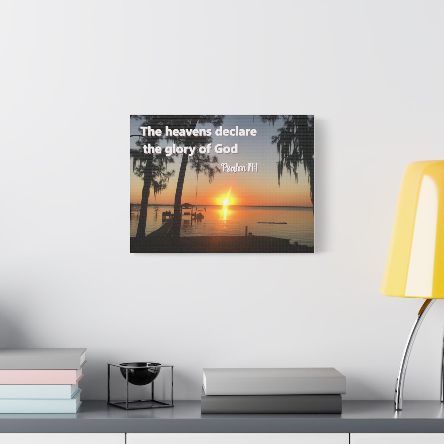 Christian Sunset Canvas Wall Art – Psalm 19:1 Bible Verse – Peaceful Faith Home Decor