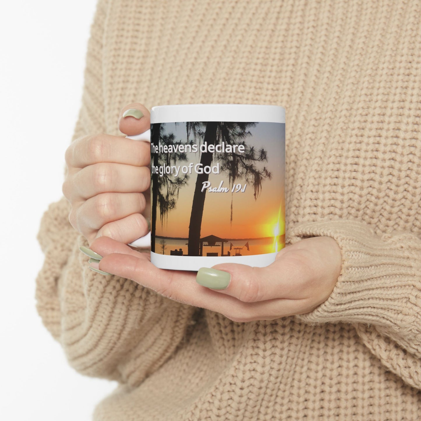 Psalm 19:1 Sunrise Mug – “The Heavens Declare the Glory of God” | Christian Coffee Cup Gift