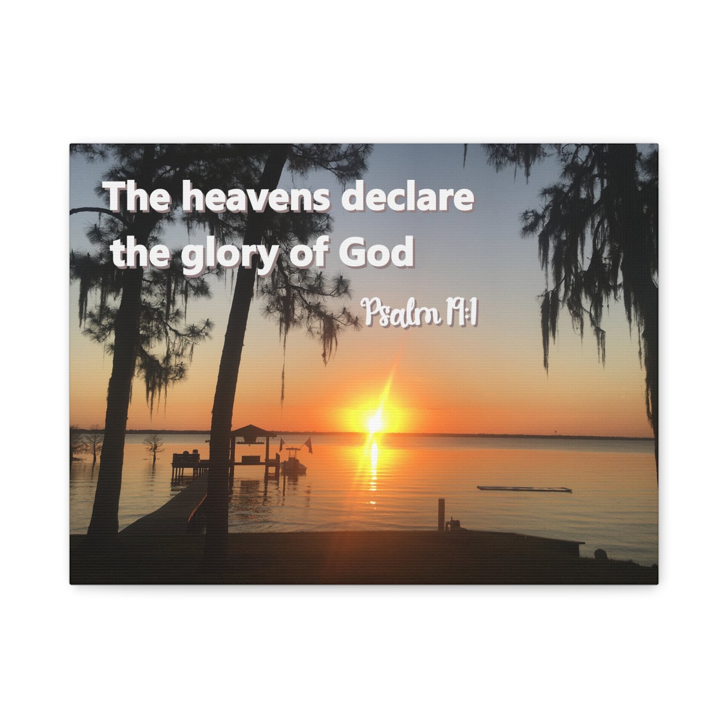 Christian Sunset Canvas Wall Art – Psalm 19:1 Bible Verse – Peaceful Faith Home Decor