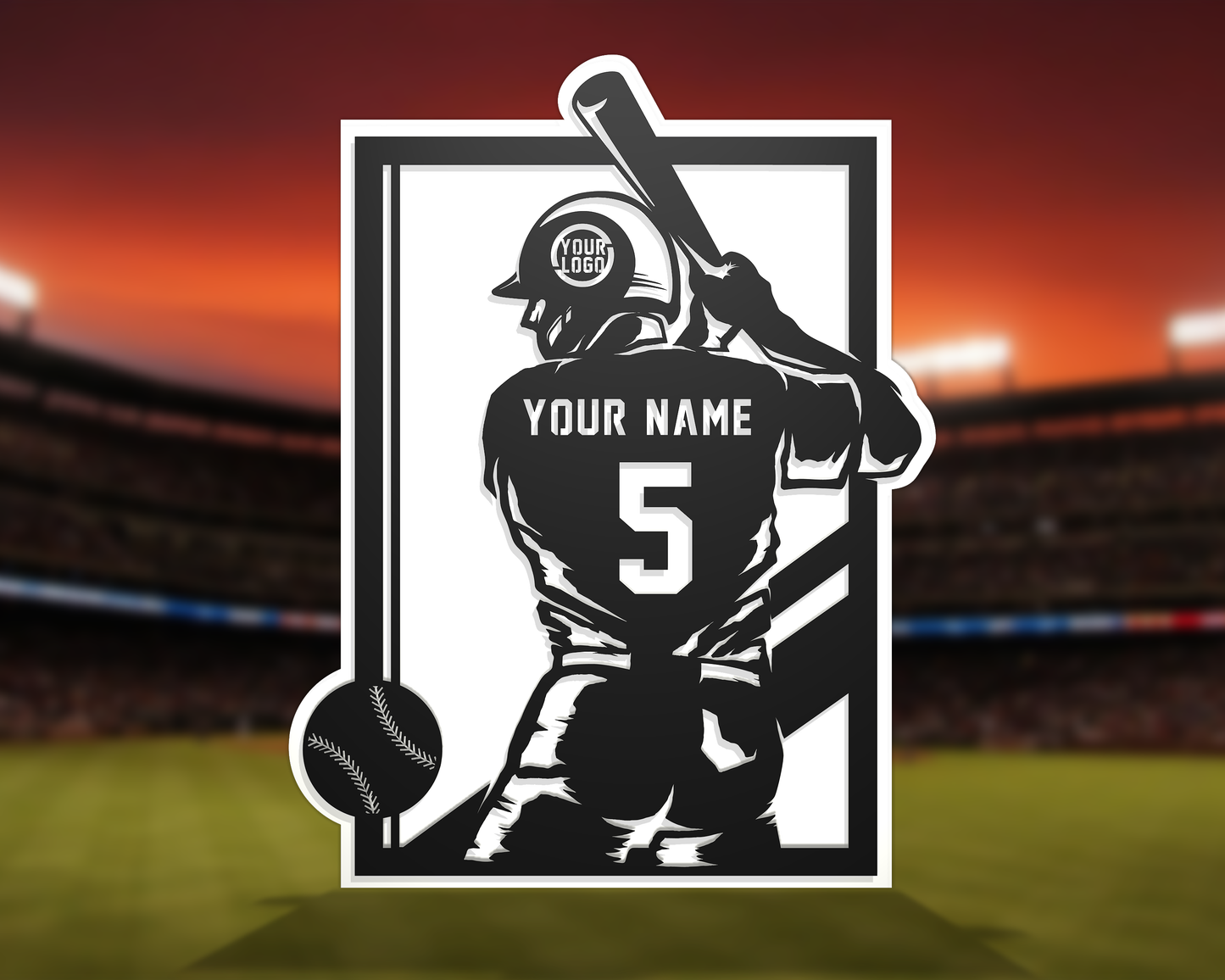 Personalized Baseball Player Sign – Custom Name & Number | Layered Wood Sports Gift