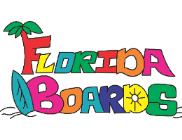 Colorful logo with 'Florida Boards' text and beach elements on a white background