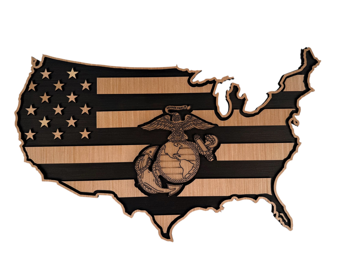 Marine Flag Wood Wall Art Natural Front with Custom Back Color