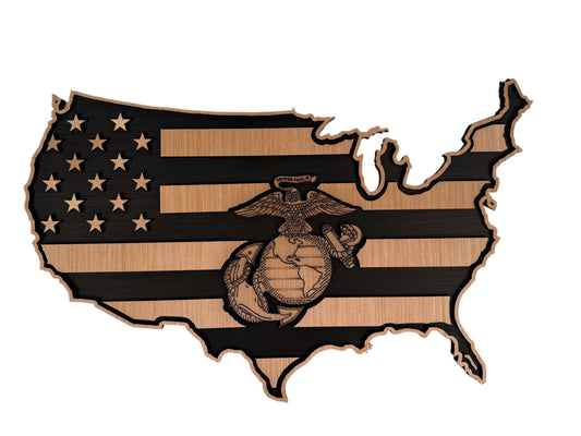 Marine Flag Wood Wall Art Natural Front with Custom Back Color