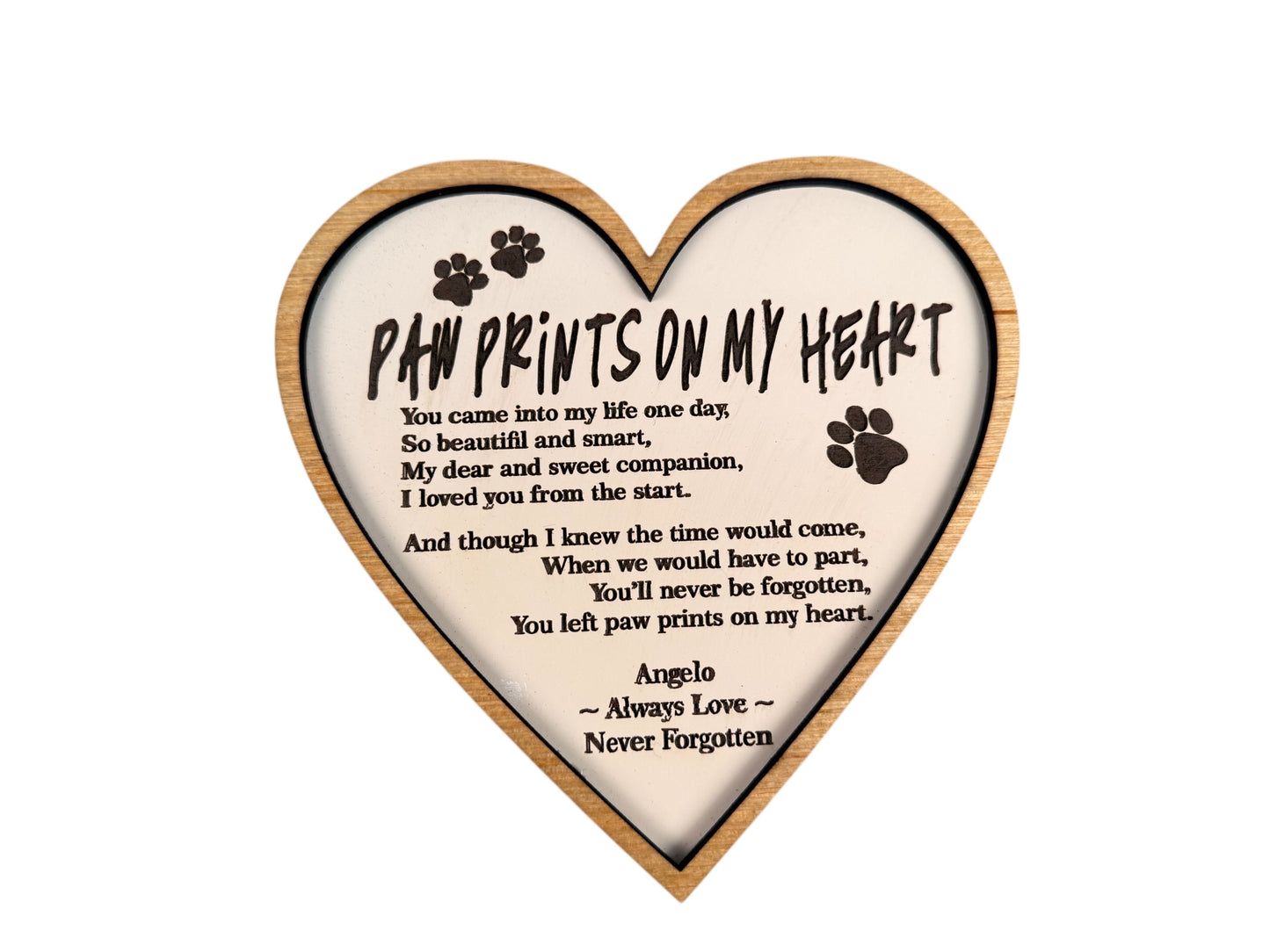 Paw Prints on My Heart Tabletop Wood Sign – Pet Memorial Gift
