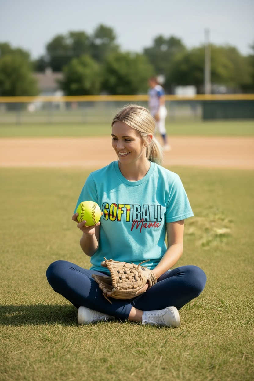 Softball Mama Embroidered T-Shirt – Softball Mom Shirt Gift for Game Day and Team Pride